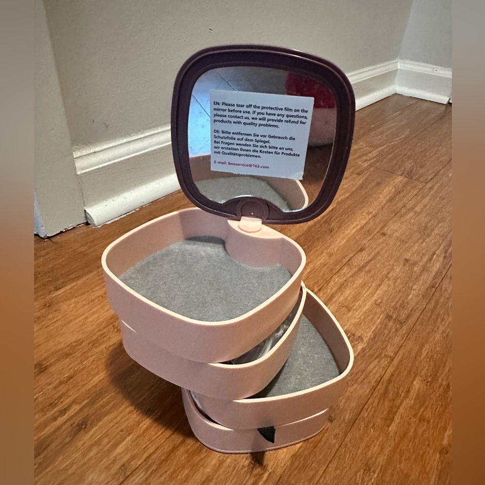 Stackable Pink Jewelry Organizer with Mirror